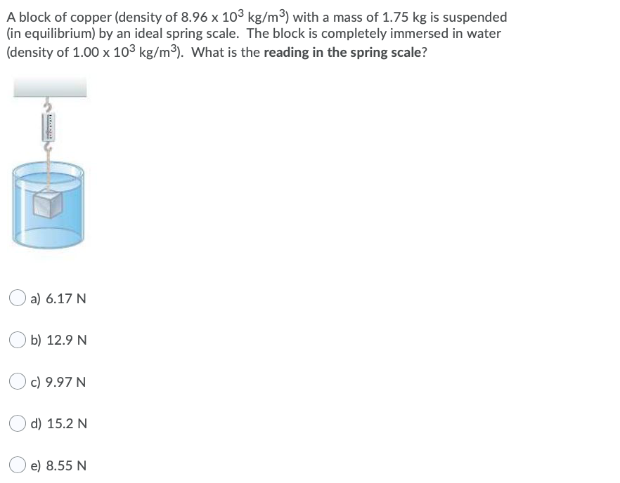 Solved A block of copper (density of 8.96 x 103 kg/m3) with
