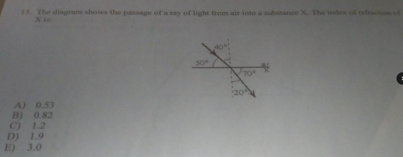 Solved 13. The diagram shows the passage of a ray of light | Chegg.com
