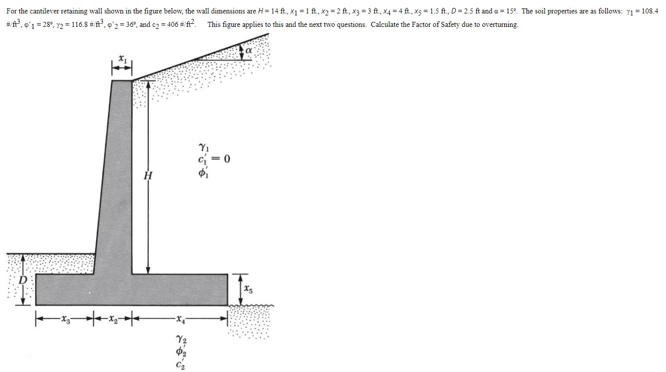 Solved For the cantilever retaining wall shown in the figure | Chegg.com