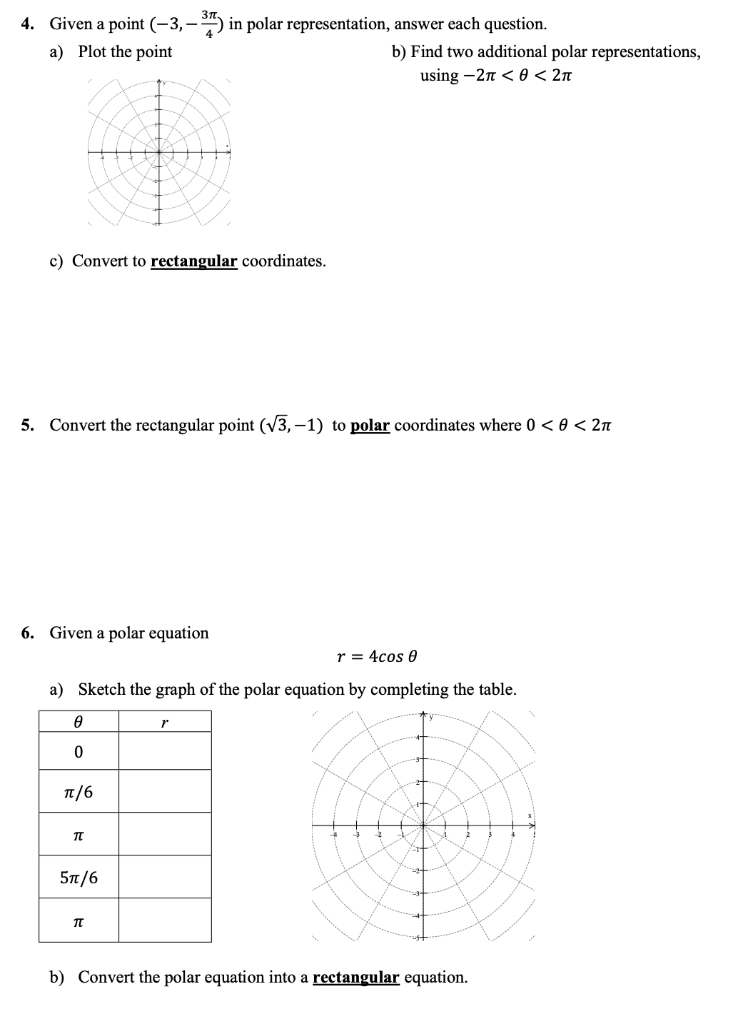 Solved 4. Given a point (-3, -3) in polar representation, | Chegg.com