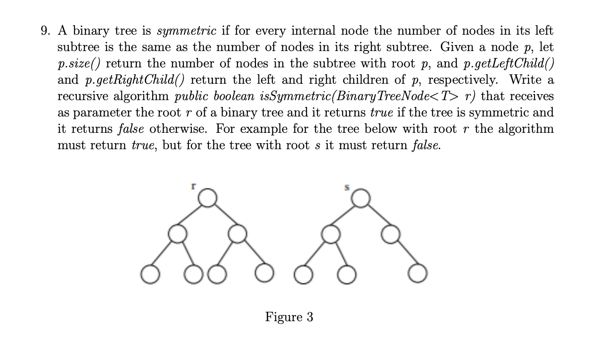 Solved 9. A binary tree is symmetric if for every internal | Chegg.com