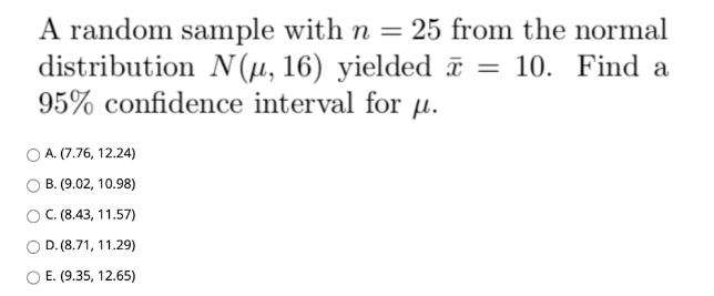 Solved A Random Sample With N 25 From The Normal Distri Chegg Com