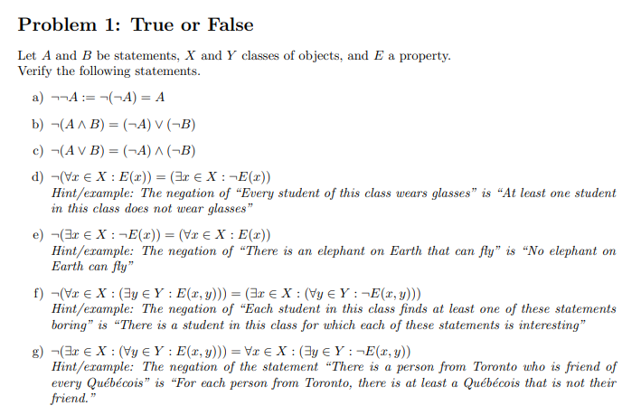 Solved Problem 1: True Or False Let A And B Be Statements, X | Chegg.com