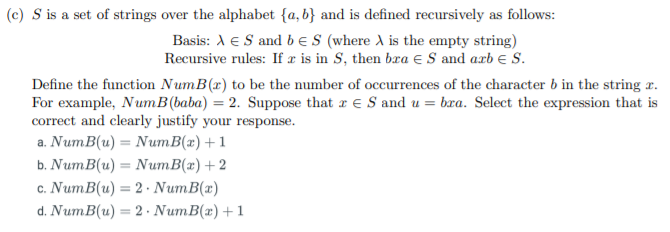 Solved (c) S is a set of strings over the alphabet {a,b} and | Chegg.com