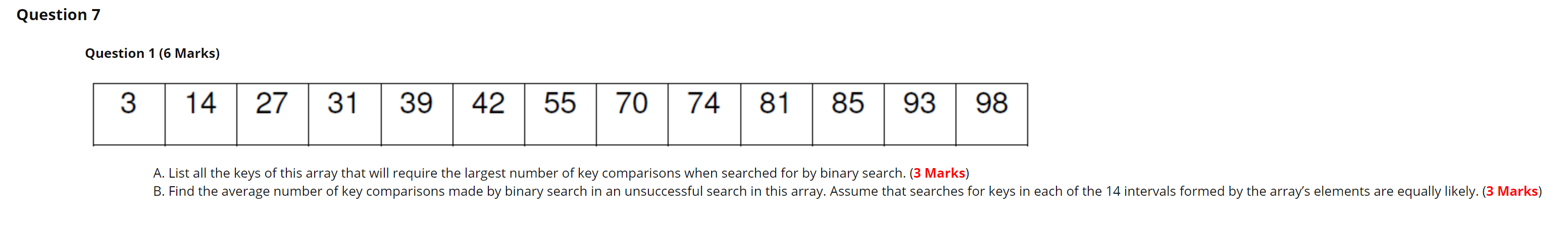 Solved Question 7 Question 1 (6 Marks) 3 14 27 31 39 42 55 | Chegg.com