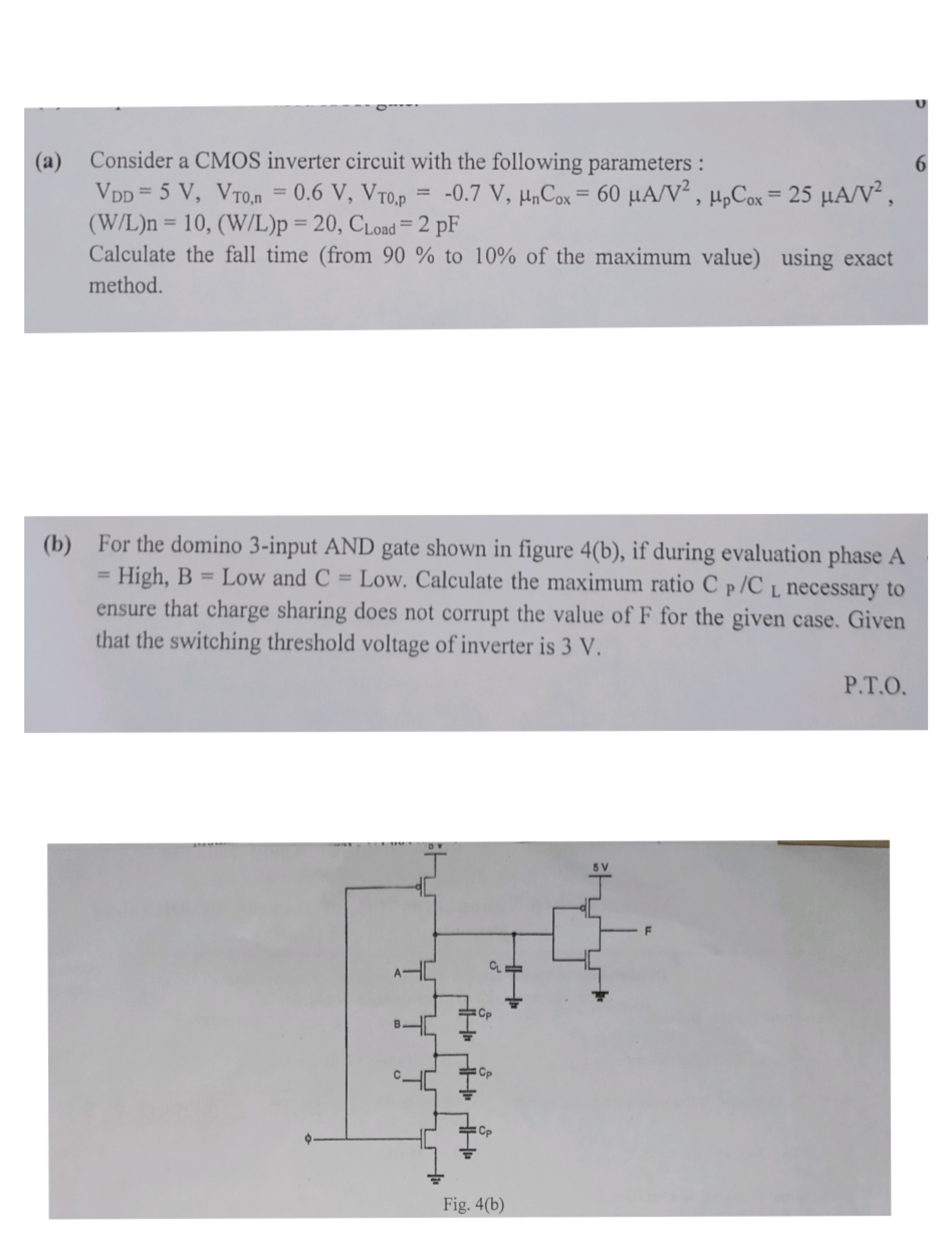 Solved a) Consider a CMOS inverter circuit with the | Chegg.com