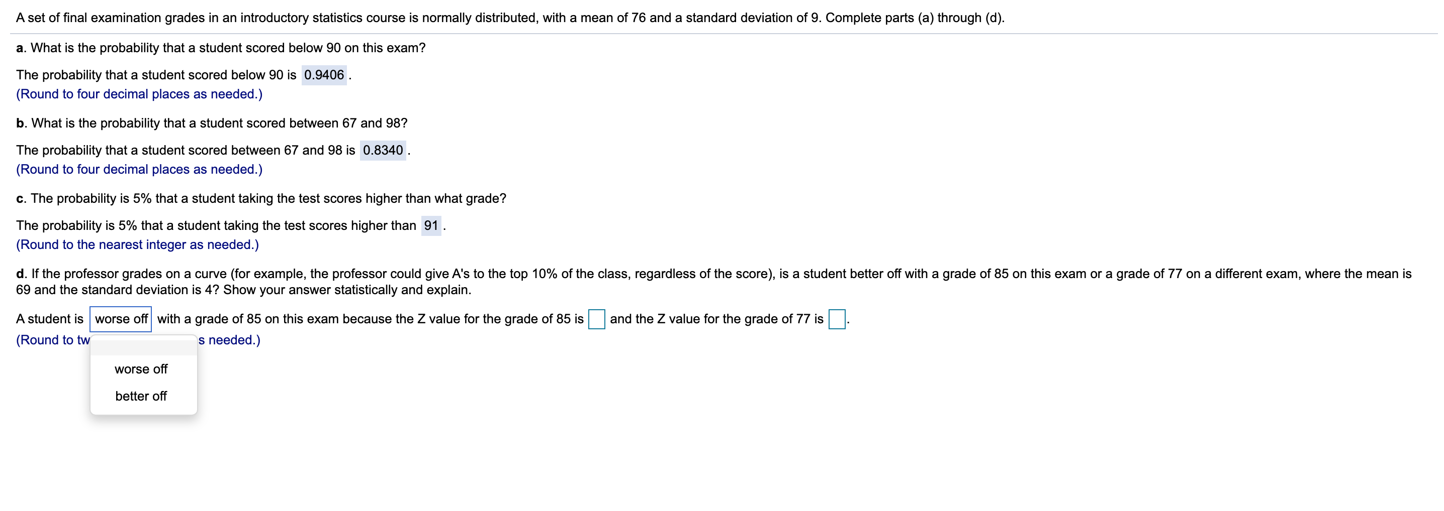 Solved A set of final examination grades in an introductory | Chegg.com