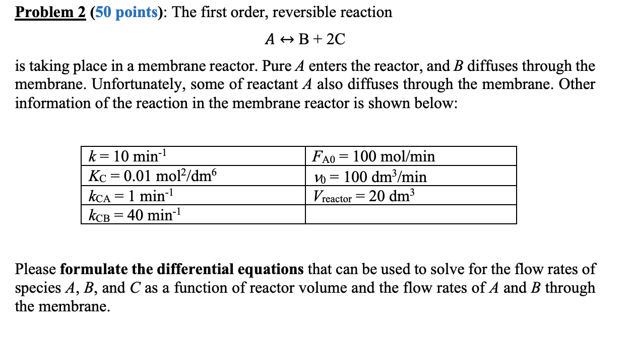 Solved Problem 2 (50 points): The first order, reversible | Chegg.com