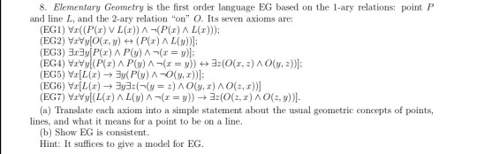 8. Elementary Geometry is the first order language EG | Chegg.com