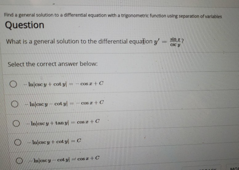 Solved Find a general solution to a differential equation | Chegg.com