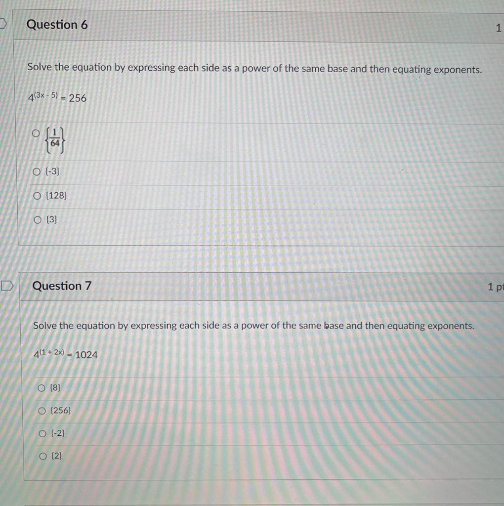 Solved Question 6 1 Solve the equation by expressing each | Chegg.com