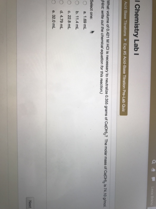 Solved IChemistry Lab I Acid Base Titrations Exp 5