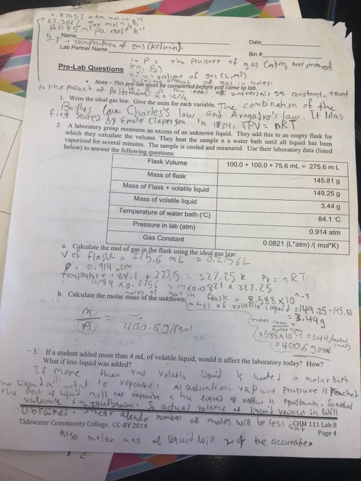 Solved 62. Date Lab Partner Name Bin # Pre-Lab Questions P | Chegg.com