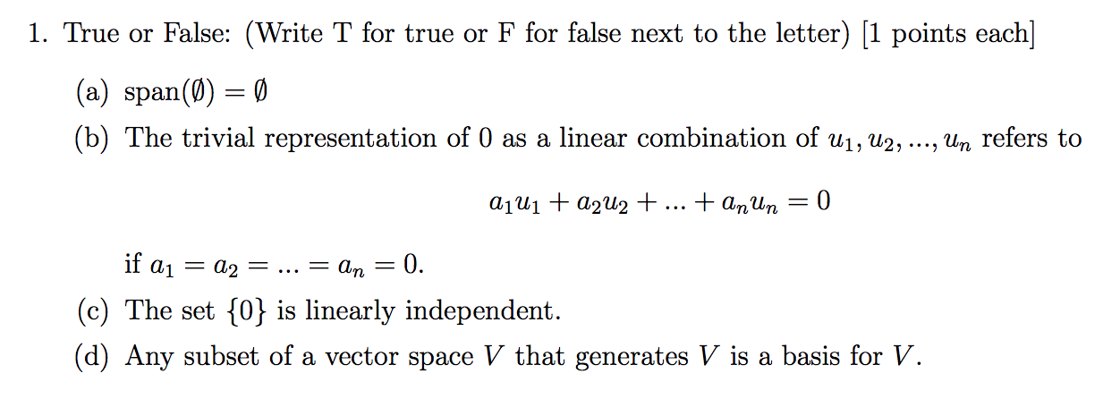 Solved 1 True Or False Write T For True Or F For False Chegg Com