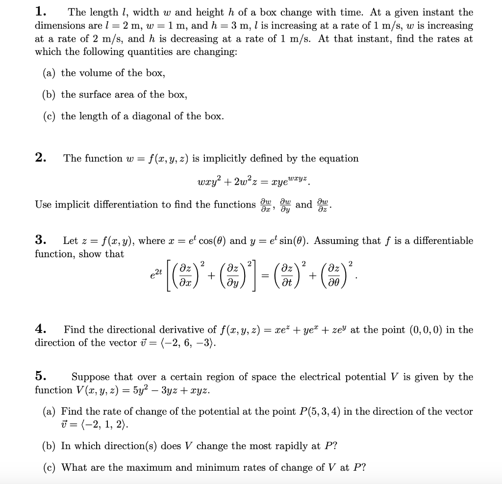 Solved 1 The Length 1 Width W And Height H Of A Box Cha Chegg Com