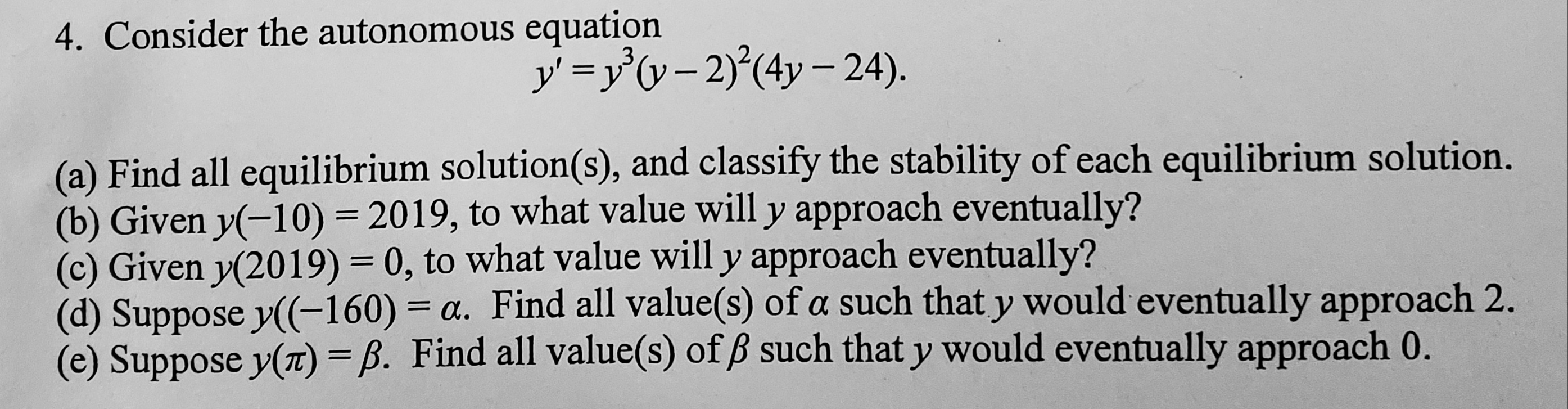 4 Consider The Autonomous Equation Y 3v 2 4 Chegg Com