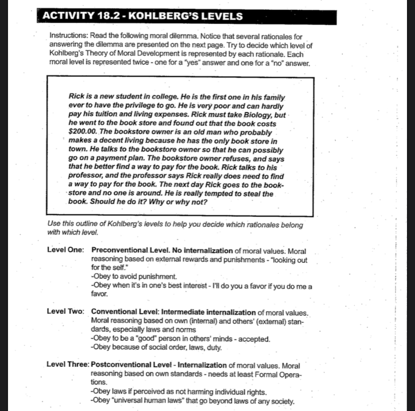 Solved ACTIVITY 18.2 - KOHLBERG'S LEVELS Instructions: Read | Chegg.com solved-activity-18-2-kohlberg-s-levels-instructions-read-chegg-com