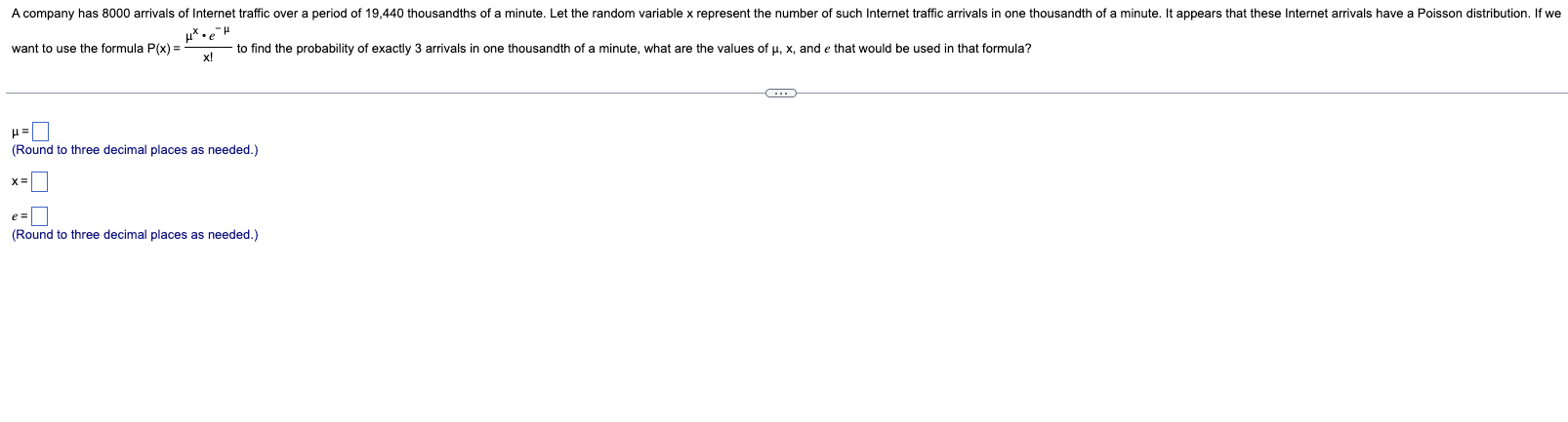 Solved want to use the formula P(x)=x!μx⋅e−μ to find the | Chegg.com