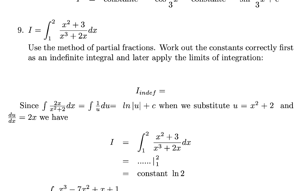 Solved 9. I=∫12x3+2xx2+3dx Use The Method Of Partial 