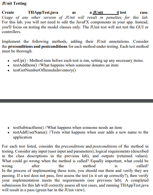 as case. JUnit Testing Create THApp Test.java a JUnit | Chegg.com