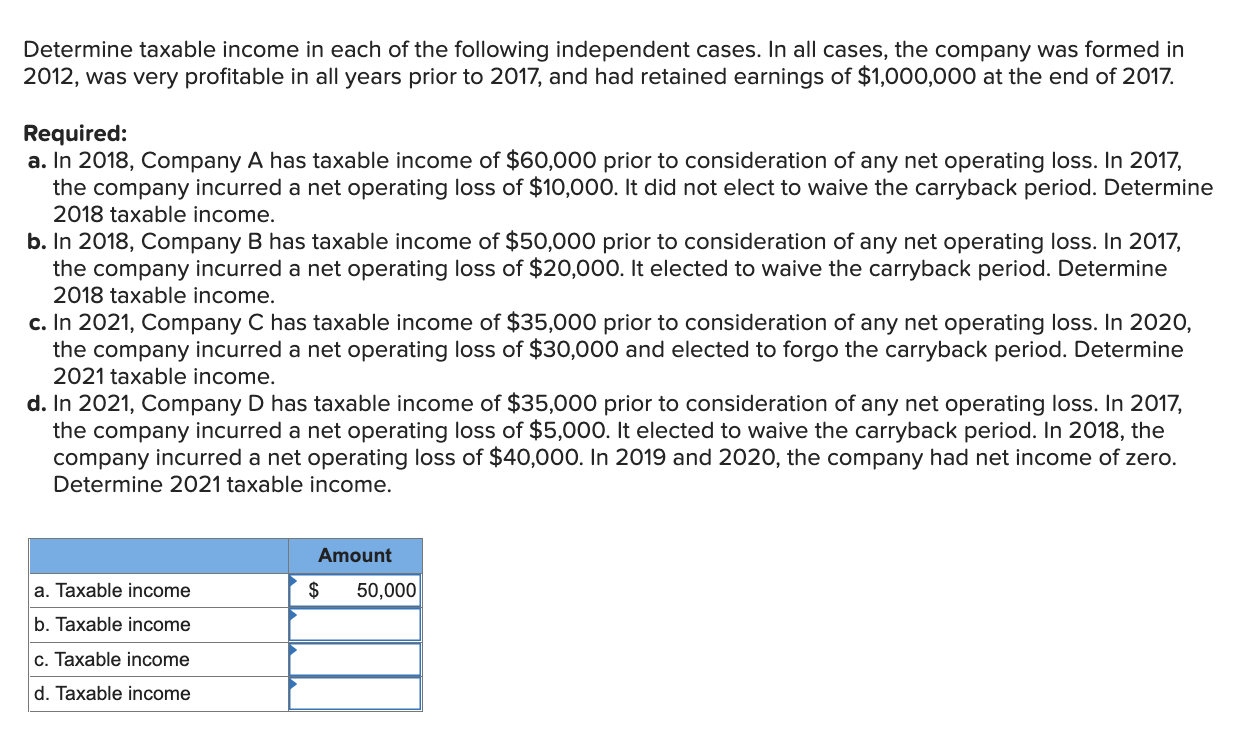 Solved Determine Taxable Income In Each Of The Following | Chegg.com