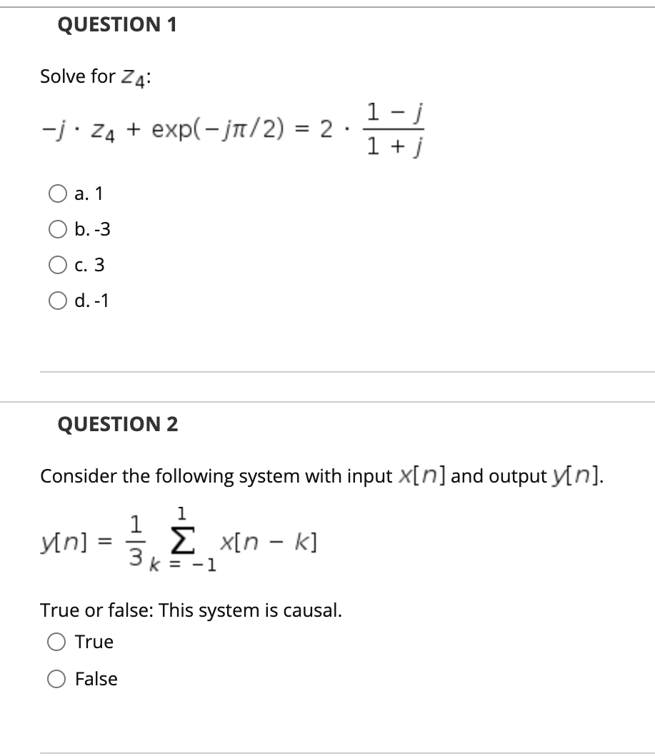 Solved Question 1 Solve For 24 J 24 Exp 1 2 2 1 J Chegg Com