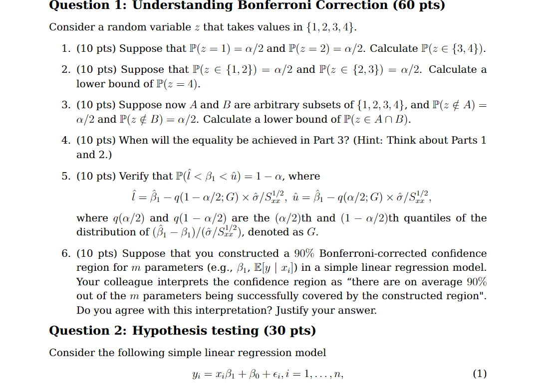 Solved Question 1 Understanding Bonferroni Correction 6 Chegg Com