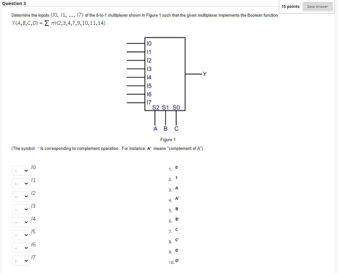 Solved Question 3 15 points Save Answer Determine the inputs | Chegg.com