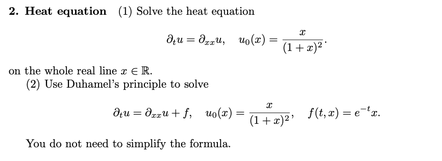 2. Heat equation (1) Solve the heat equation | Chegg.com
