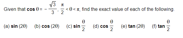 Solved Given that cosθ=-323,π2