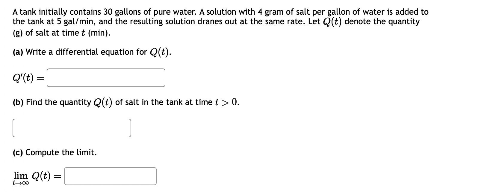 Solved A tank initially contains 30 gallons of pure water. A