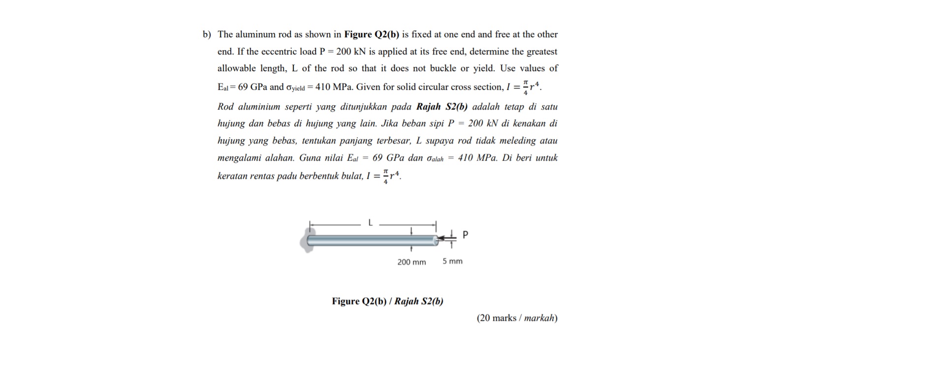 Solved B) The Aluminum Rod As Shown In Figure Q2(b) Is Fixed | Chegg.com