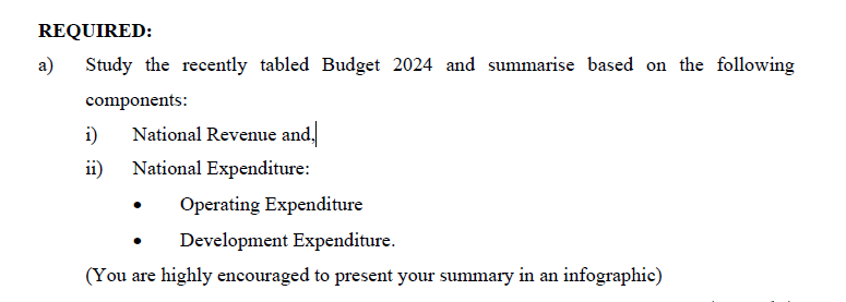 Solved REQUIRED: a) Study the recently tabled Budget 2024 | Chegg.com