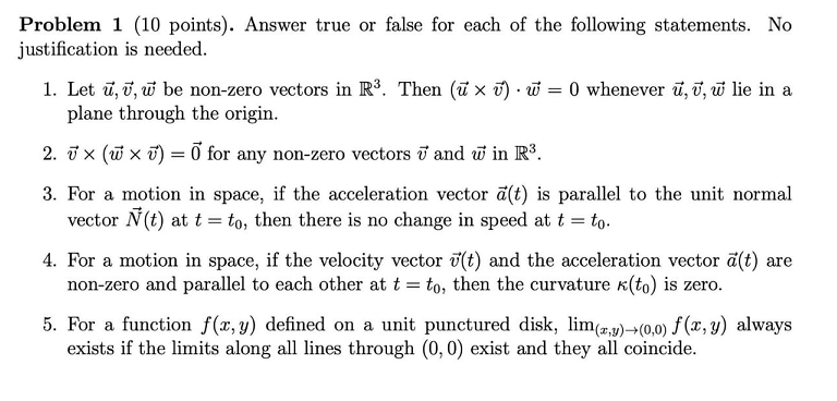 Solved Problem 1 (10 points). Answer true or false for each | Chegg.com
