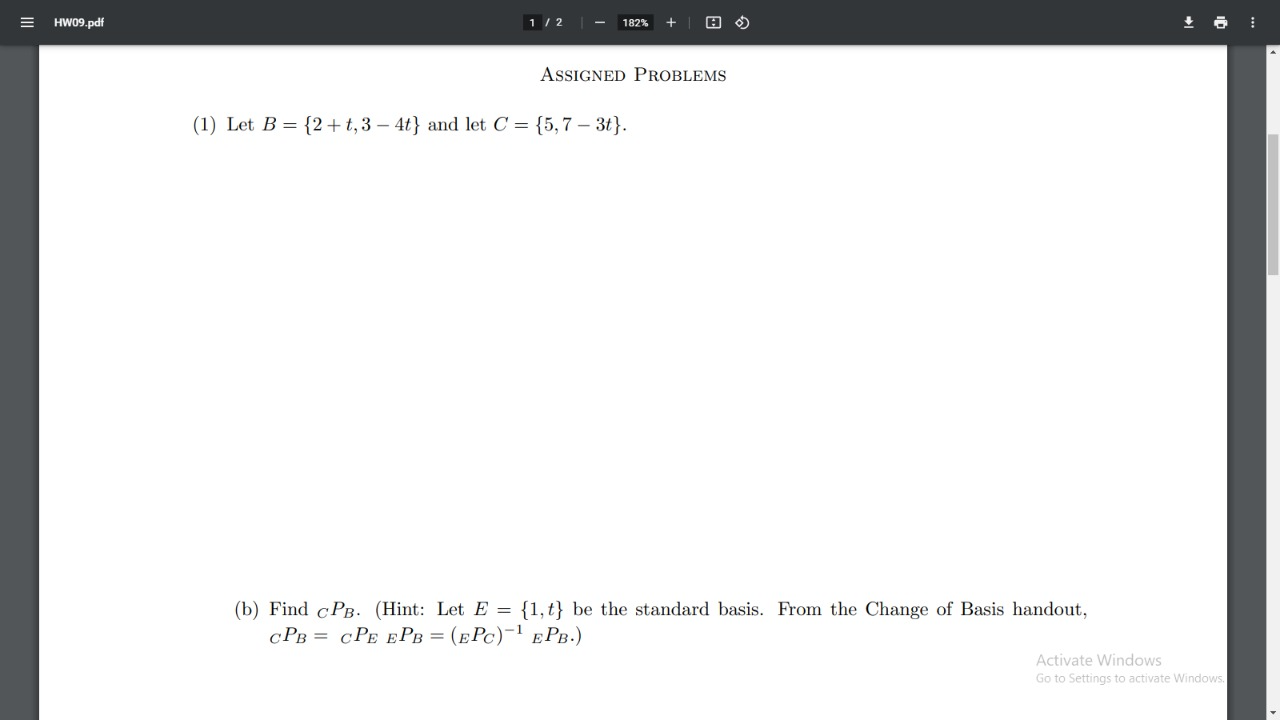= HW09.pdf 1 / 2 182 A ASSIGNED PROBLEMS (1) Let B =