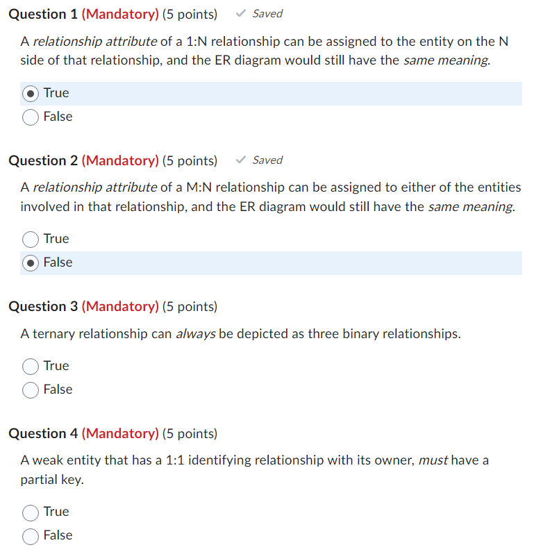 Solved A relationship attribute of a 1: N relationship can | Chegg.com