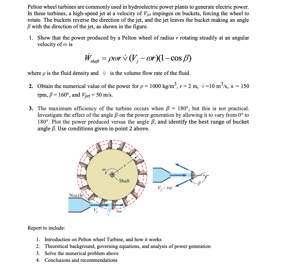 Solved Pelton Wheel Turbines Are Commonly Used In Hydroel Chegg Com