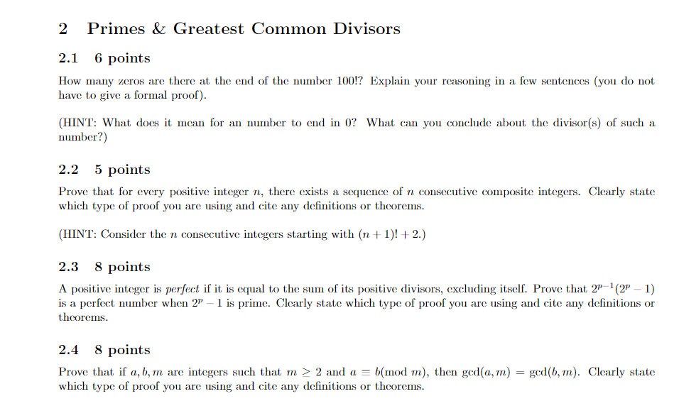 Solved 2 2 Primes & Greatest Common Divisors 2.1 6 points | Chegg.com