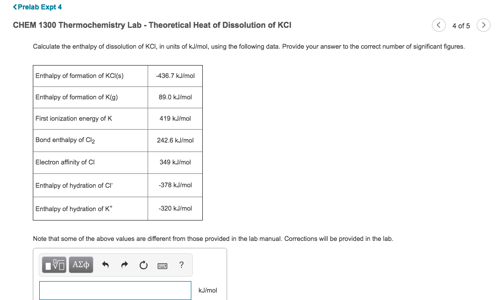 Solved Calculate The Enthalpy Of Dissolution Of Kcl In Chegg Com