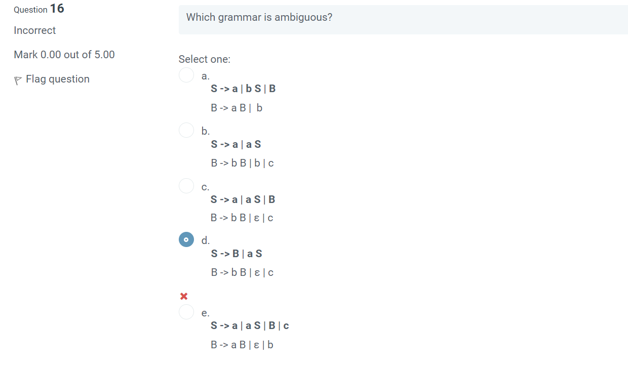 Solved Question 16 Which grammar is ambiguous? Incorrect | Chegg.com