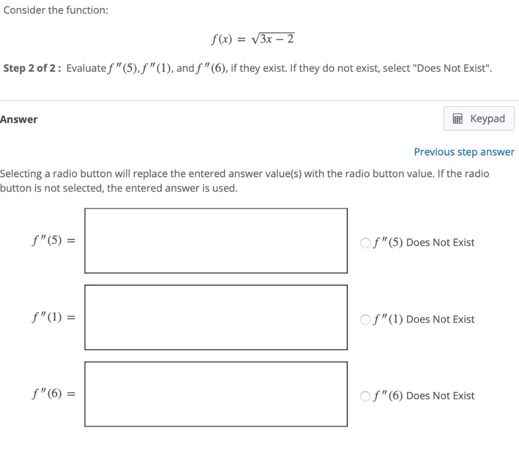 Solved Consider the function: f(x)=3x−2‾‾‾‾‾‾√ f ( x ) = 3 x | Chegg.com