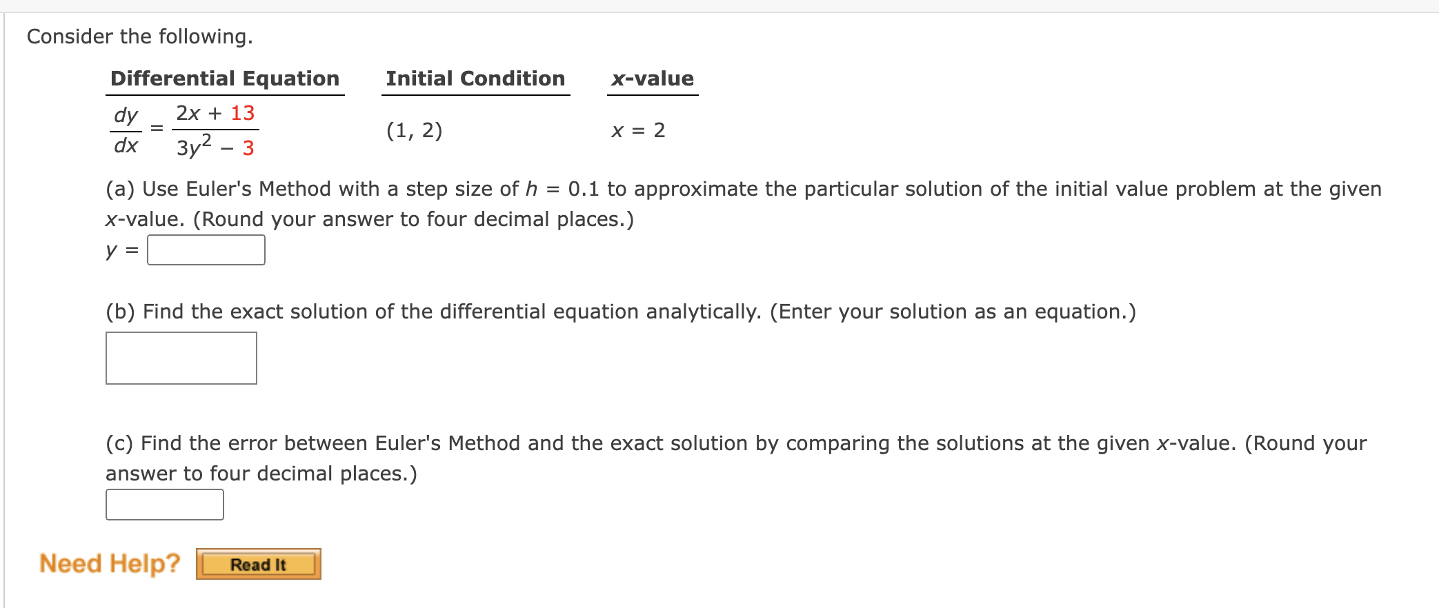 Solved Consider The Following. (a) Use Euler's Method With A | Chegg.com