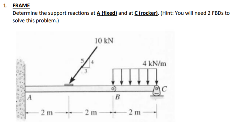 Solved 1. FRAME Determine the support reactions at A (fixed) | Chegg.com
