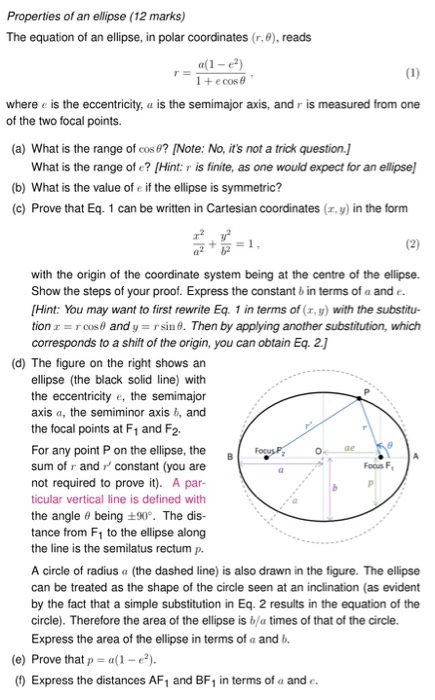 Solved Properties of an ellipse (12 marks) The equation of | Chegg.com