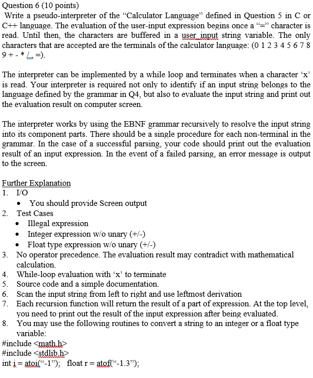 Question 6 (10 points) Write a pseudo-interpreter of | Chegg.com