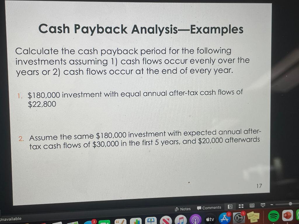 Solved Cash Payback Analysis-Examples Calculate the cash | Chegg.com