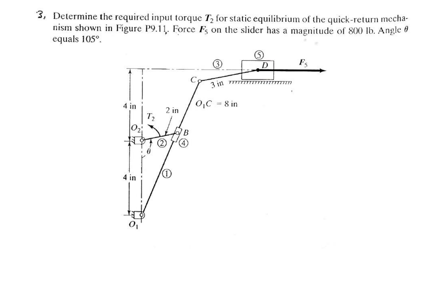 [Solved]: 3, Determine the required input torque T for sta