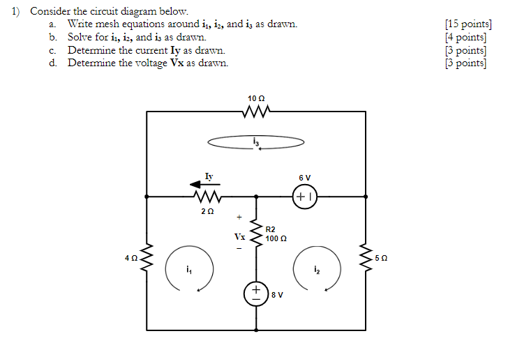 Solved 1) Consider the circuit diagram below. a. Write mesh | Chegg.com