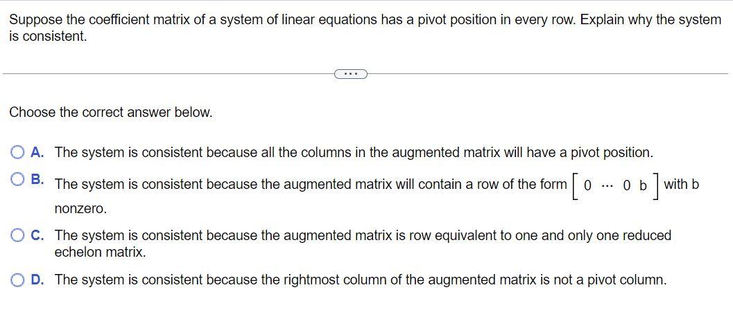 Solved Suppose the coefficient matrix of a system of linear