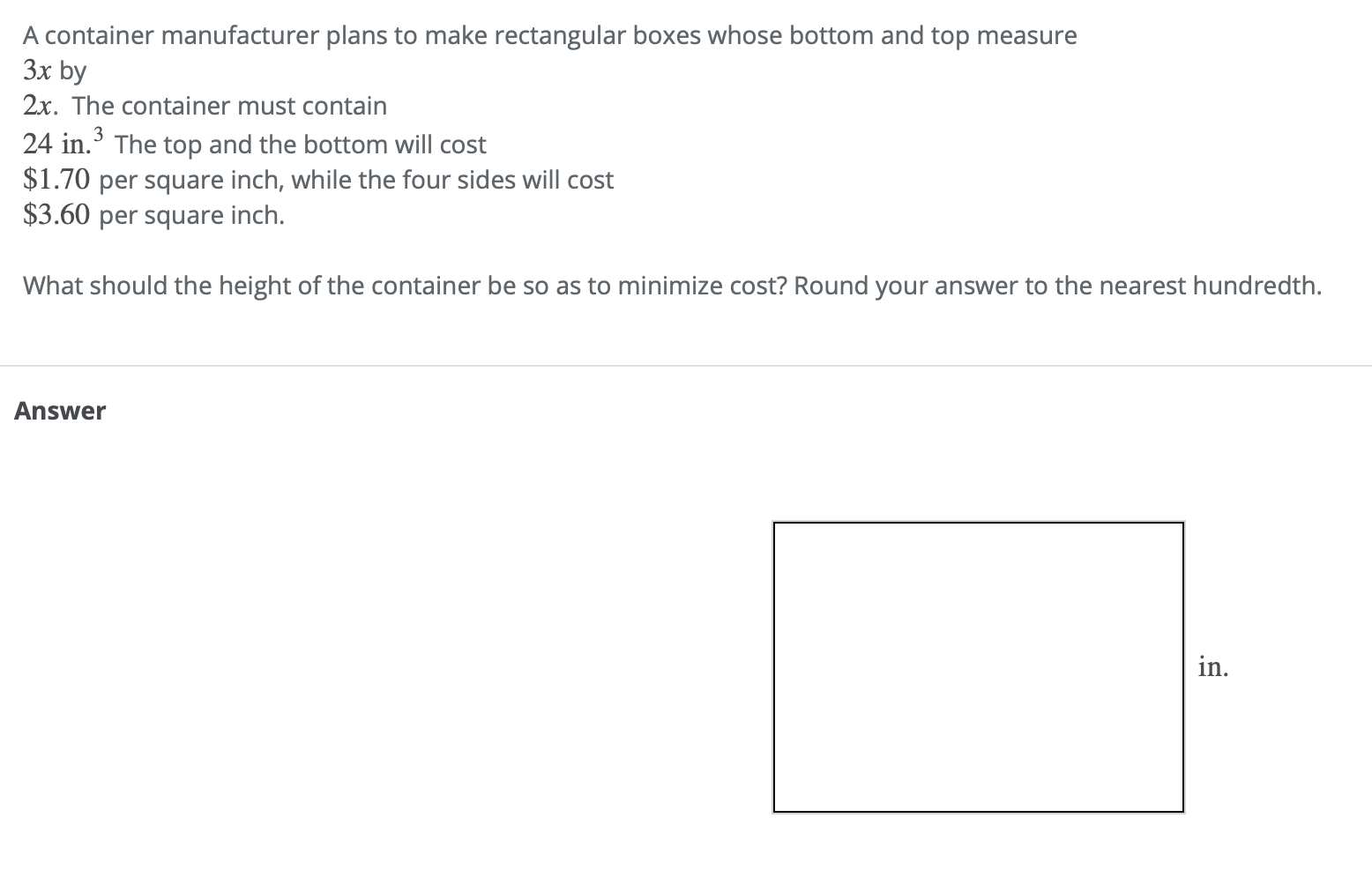 Solved A container manufacturer plans to make rectangular | Chegg.com